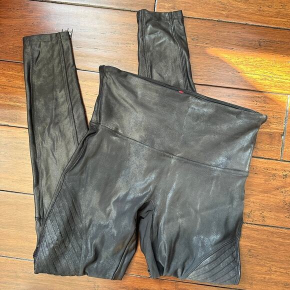 Spanx Faux Leather Moto Legging Black Women's LARGE Ankle Length - Picture 2 of 11